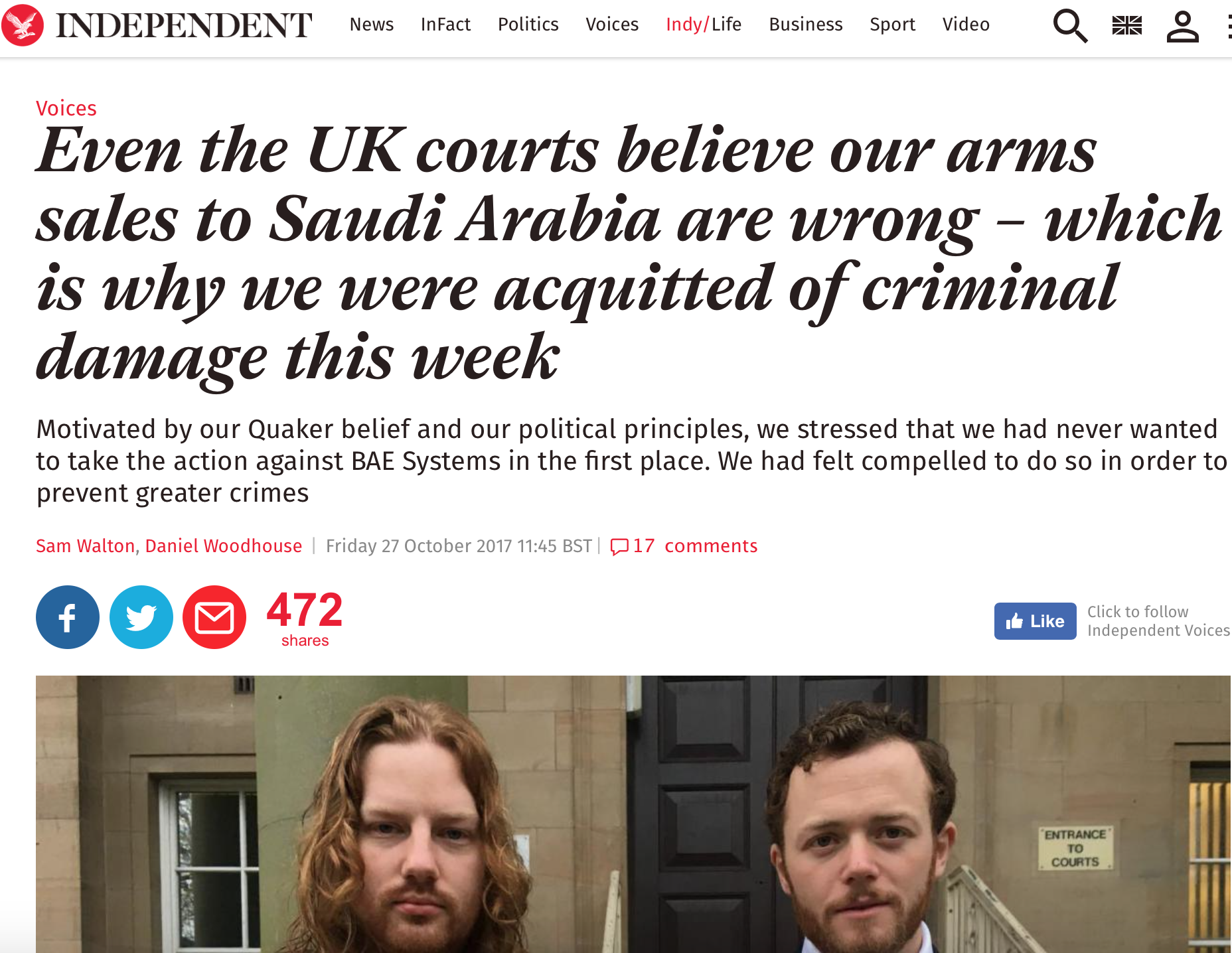 محكمة بريطانية تبرئ ساحة ناشطين بريطانيين مناهضين لتسليح السعودية